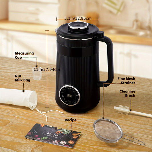 8-in-1 Nut Milk Maker – 32oz Plant-Based Milk Machine with Delay Start & Keep Warm (Black)