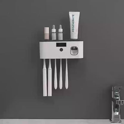 Smart Toothbrush Organizer – Wall-Mounted with Automatic Toothpaste Dispenser, 5-Slot USB Rechargeable