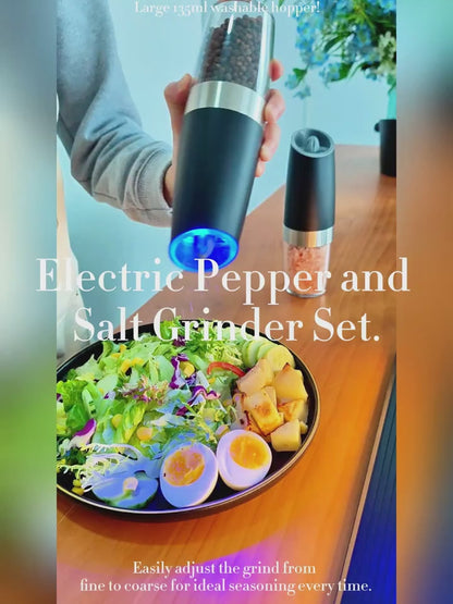 Gravity Electric Salt & Pepper Grinder Set – Automatic One-Hand Battery Mill with LED Light & Adjustable Coarseness